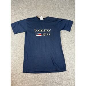 Vintage 90s Tommy Girl Embroidered T Shirt Womens Small Navy Blue Streetwear